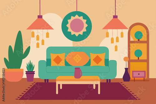 Living room interior with sofa, TV, and modern home furniture design