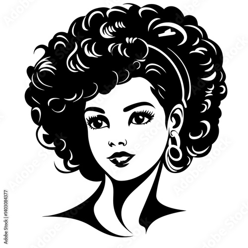 Stylish Vintage Black Woman with Curly Hair and Bold Accessories for Unique Design Projects