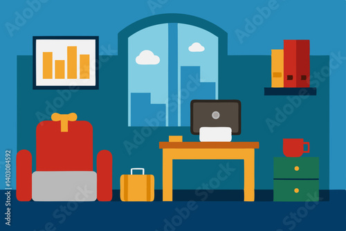 Vector illustration set of flat design home interior furniture icons for living room, office, and kitchen