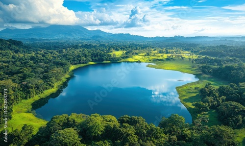 Aerial View of a Pristine Lake Surrounded by Lush Green Forest