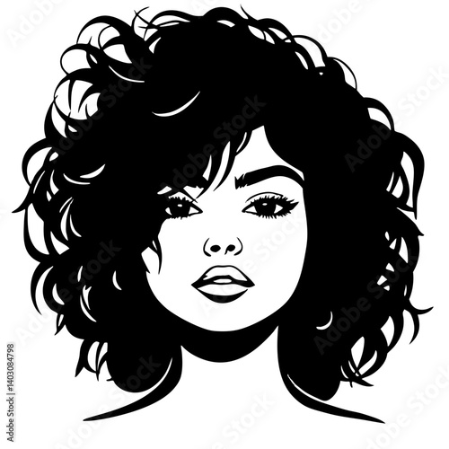 Curly Haired Woman Portrait Silhouette Perfect for Tattoo Design and Illustration Projects