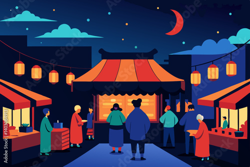 Creepy haunted house cartoon illustration under a dark night sky with moon and stars, perfect for a Halloween scene in a spooky town
