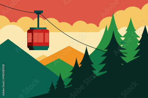 A festive winter ski resort scene with a charming village, ski lift, and snow-covered trees against a mountainous night sky