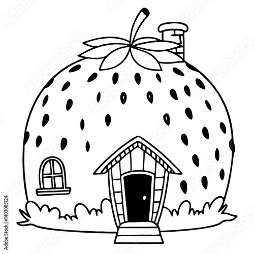 Strawberry House Illustration Ideal for Coloring Books and Creative Designs