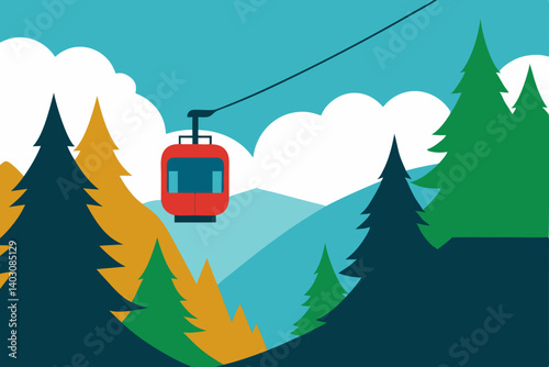 Christmas winter village landscape vector illustration with trees and snow
