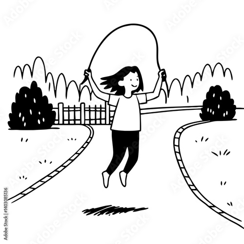 Girl Jumping Rope in a Park Setting Fun Outdoor Activity Illustration