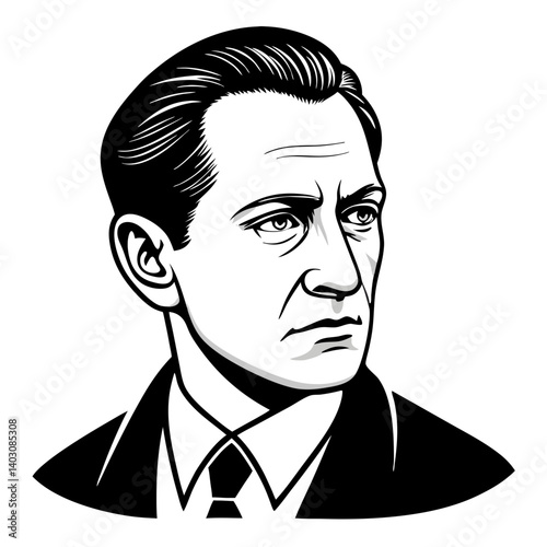 Vintage Male Portrait Illustration in Classic Suit Perfect for Tattoo and Coloring Book Designs