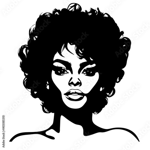 Elegant Black Woman with Curly Hair Portrait Ideal for Fashion Design and Creative Projects