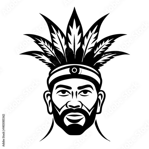 Traditional Native Man with Tribal Headdress and Leaf Detail for Cultural Designs