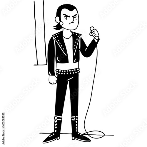 Punk Rock Singer in Leather Jacket Holding Microphone Mascot Illustration