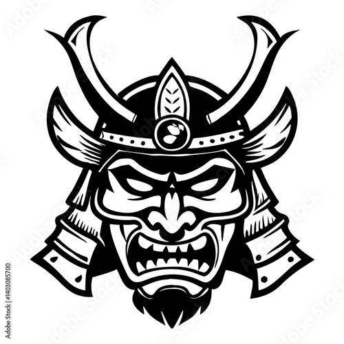 Intricate Samurai Warrior Helmet Design for Tattoo Art and Graphic Inspirations