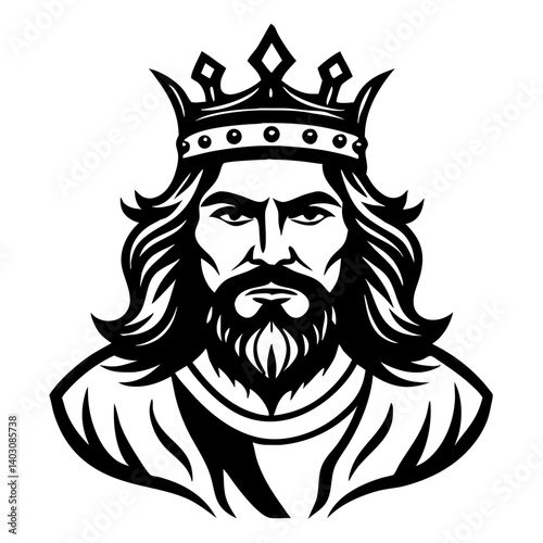 Majestic King Portrait with Crown Bold Male Figure for Tattoos and Designs