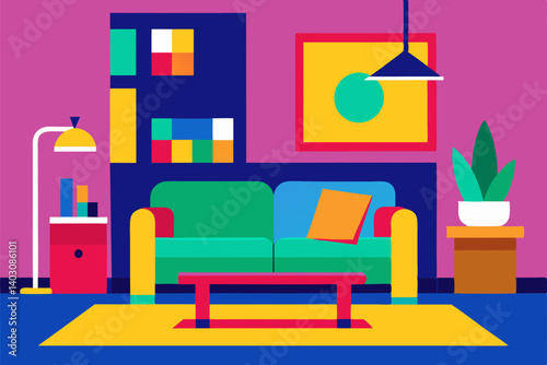 Modern living room interior with comfortable sofa, furniture, and elegant home design