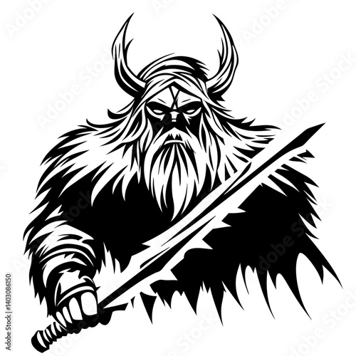 Wallpaper Mural Viking Warrior with Sword and Horned Helmet Illustration for Tattoos and Apparel Design Torontodigital.ca