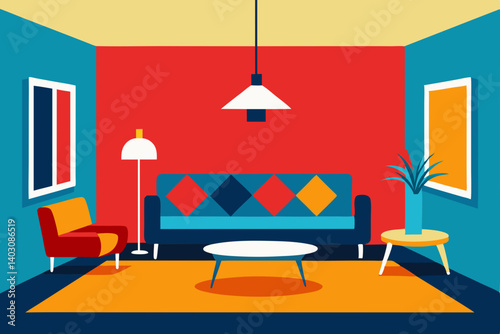 Modern living room interior with comfortable sofa, contemporary furniture, and stylish home decor