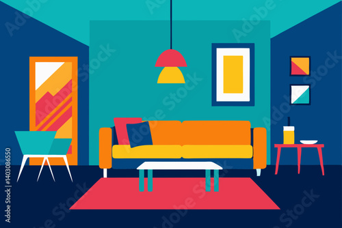 Modern living room interior with contemporary furniture, comfortable couch, and luxury design