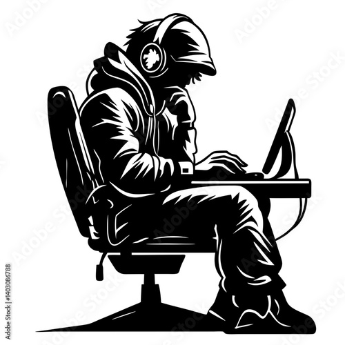 Young Gamer Concentrating While Playing Video Games on Computer in Stylish Hoodie and Headphones