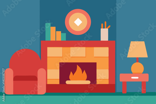 Warm fireplace illustration with cozy ambiance and burning logs