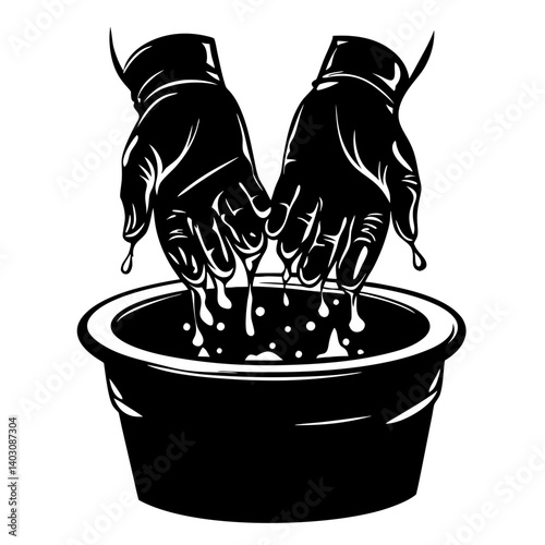 Hands in Soapy Water for Cleaning and Washing Illustration for Tattoo and Coloring Designs