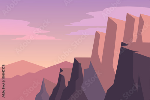 Vibrant desert sunset vector illustration amidst majestic mountains