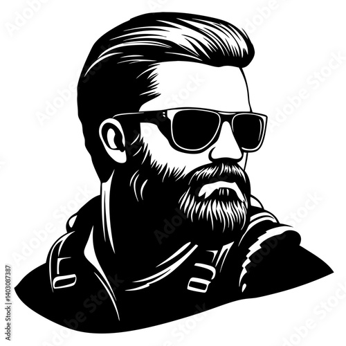Stylish Man with Beard and Sunglasses Vector Illustration for Modern Design Projects