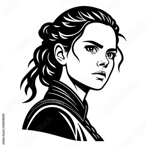 Empowered Female Warrior Portrait Vector Art for Tattoo Design and Coloring Pages