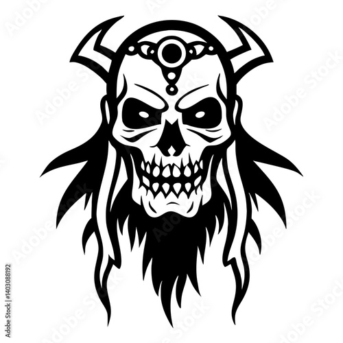 Intricate Gothic Skull Design with Horns for Tattoo and Apparel Inspiration
