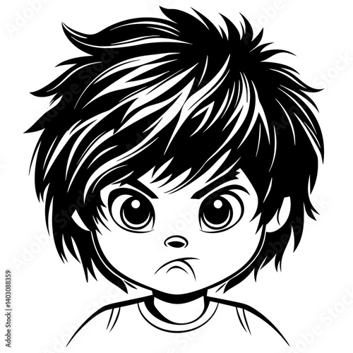 Angry Cartoon Boy with Spiky Hair Expressing Emotion for Illustrative Designs