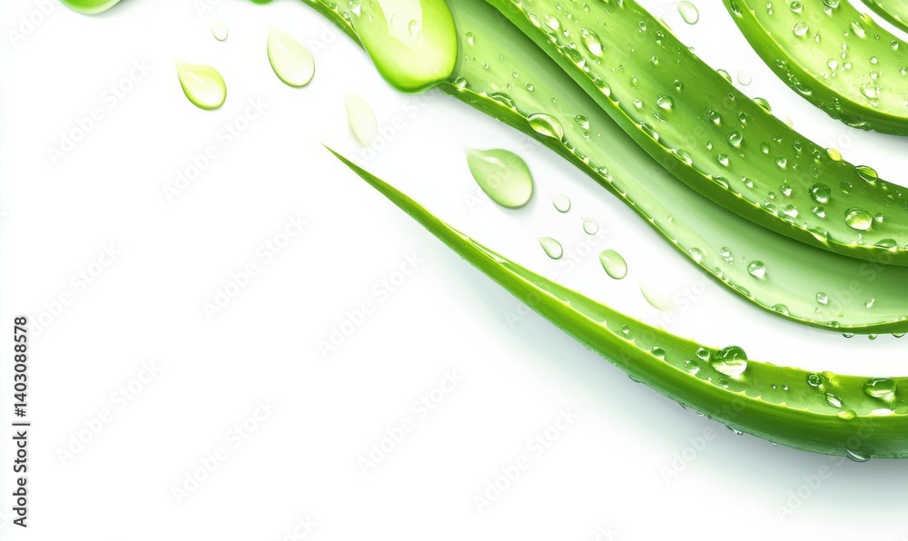 Fresh Aloe vera with droplets on white background