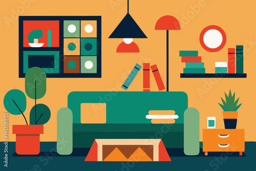 Home interior design vector illustration with a set of furniture icons