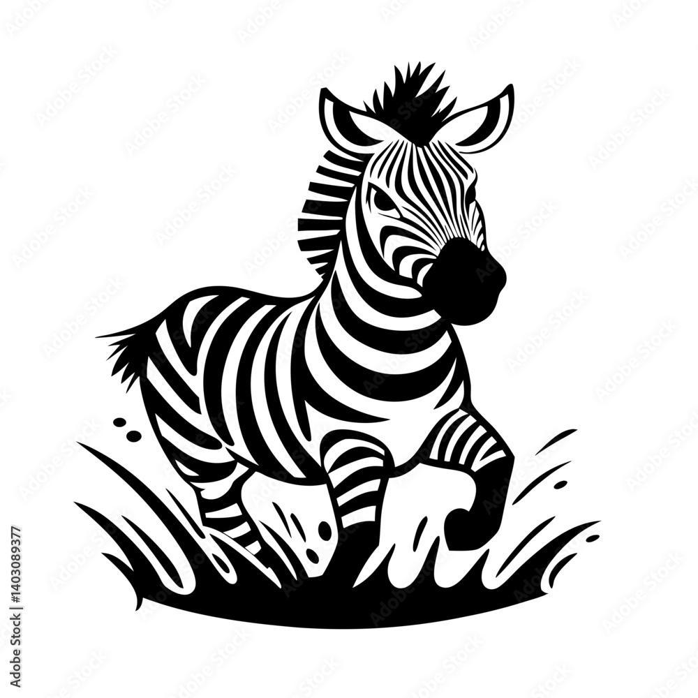 Obraz premium Dynamic Running Zebra Illustration Perfect for Tattoo Designs and Coloring Books