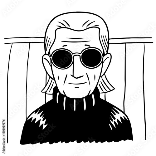 Stylized Illustration of Elderly Man with Glasses and Turtleneck for Coloring Books and Art Projects