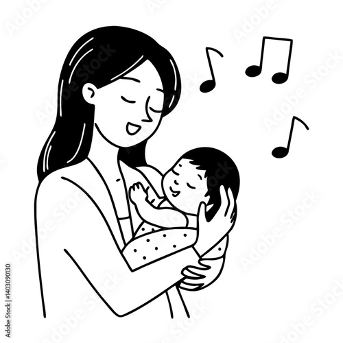 Nurturing Mother Singing Lullaby to Baby Vector Art for Baby Shower Invitations and Decor