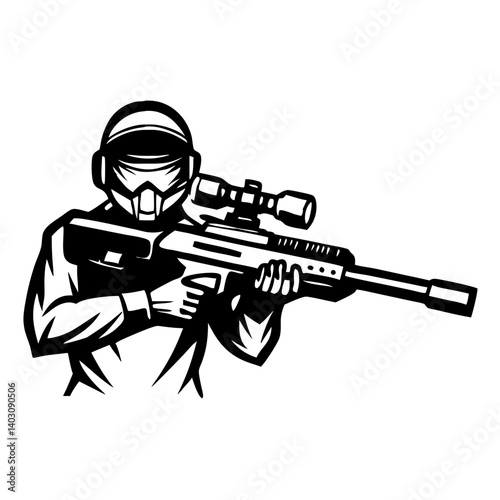 Sniper Soldier Vector Art with Rifle and Scope for Tactical Design and Coloring Projects
