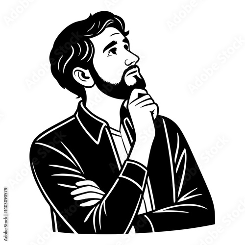 Contemplative Young Man Thinking with Hand on Chin Minimalist Vector Design