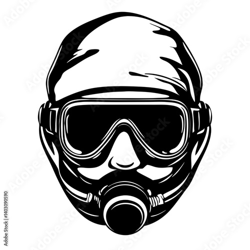 Detailed Vector Illustration of a Gas Masked Individual Ideal for Tattoo Designs and Logos