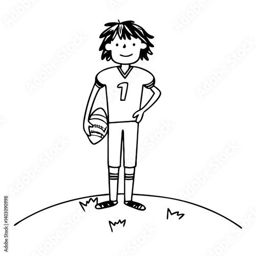 Cheerful Boy in Football Gear Holding a Ball Ready for Action Sports Illustration Design