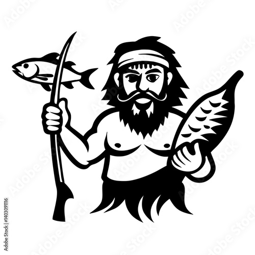 Mythical Fisherman Holding Spear and Fish Representing Maritime Culture and Tradition