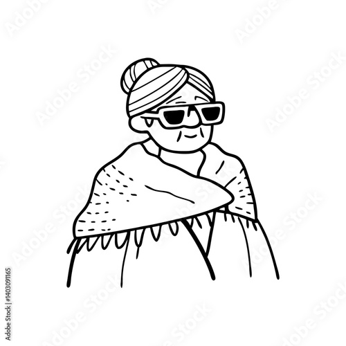 Cool Grandma Character Wearing Sunglasses and Shawl in Playful Vector Illustration