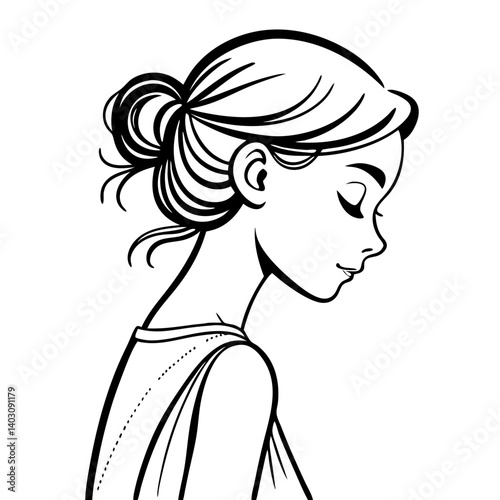 Elegant Profile of a Young Woman with Soft Hair Bun for Stylish Design Projects