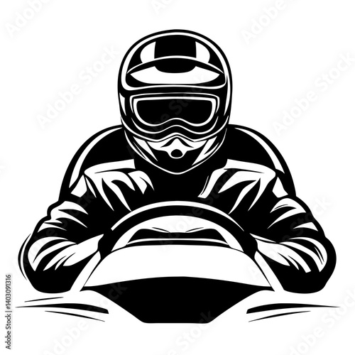 Racing Driver Focused on Speed with Steering Wheel for Motorsport Graphics and Apparel Design