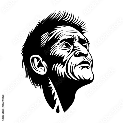 Heroic Portrait of an Elderly Man Gazing Upwards High Contrast Vector Art Ideal for Design Projects