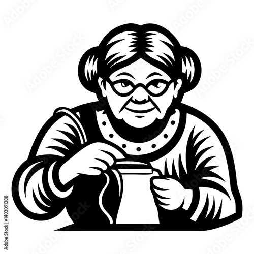 Happy Elderly Woman Crafting Pottery with Love and Care for Artisanship and Creativity