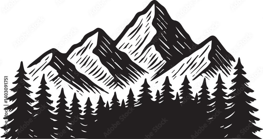 Fototapeta premium Mountains forest landscape vector illustration