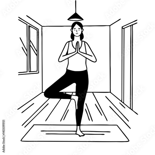 Woman Practicing Yoga in a Minimalist Interior Space for Meditation and Relaxation