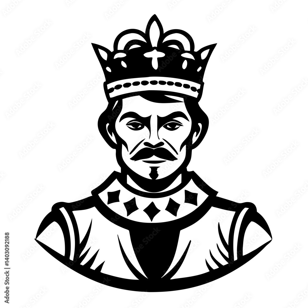 Regal King Portrait Illustration for Tattoo Design and Merchandising Regal King Portrait Illustration for Tattoo Design and Merchandising