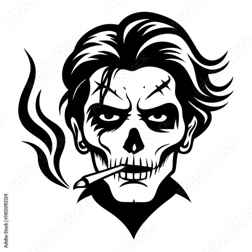 Cool Skull with Cigarette and Stylish Hair Perfect for Tattoo Designs and Merchandise