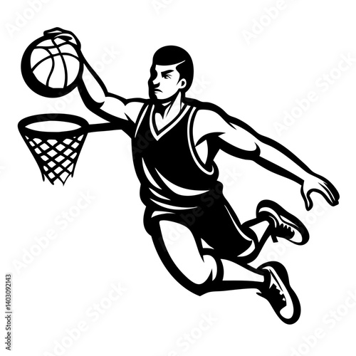 Dynamic Basketball Player Dunking with Intense Energy for Sports Design and Merchandise