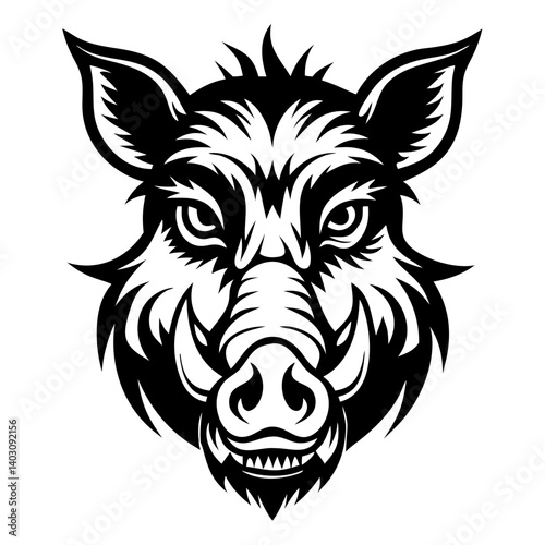 Detailed Black Boar Head Illustration for Bold Tattoo Designs and Wildlife Artworks