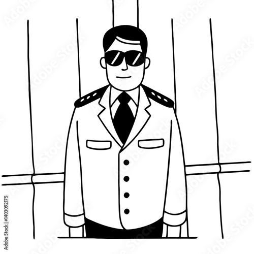 Confident Security Guard in Sunglasses Standing at Checkpoint Illustration for Comic Design